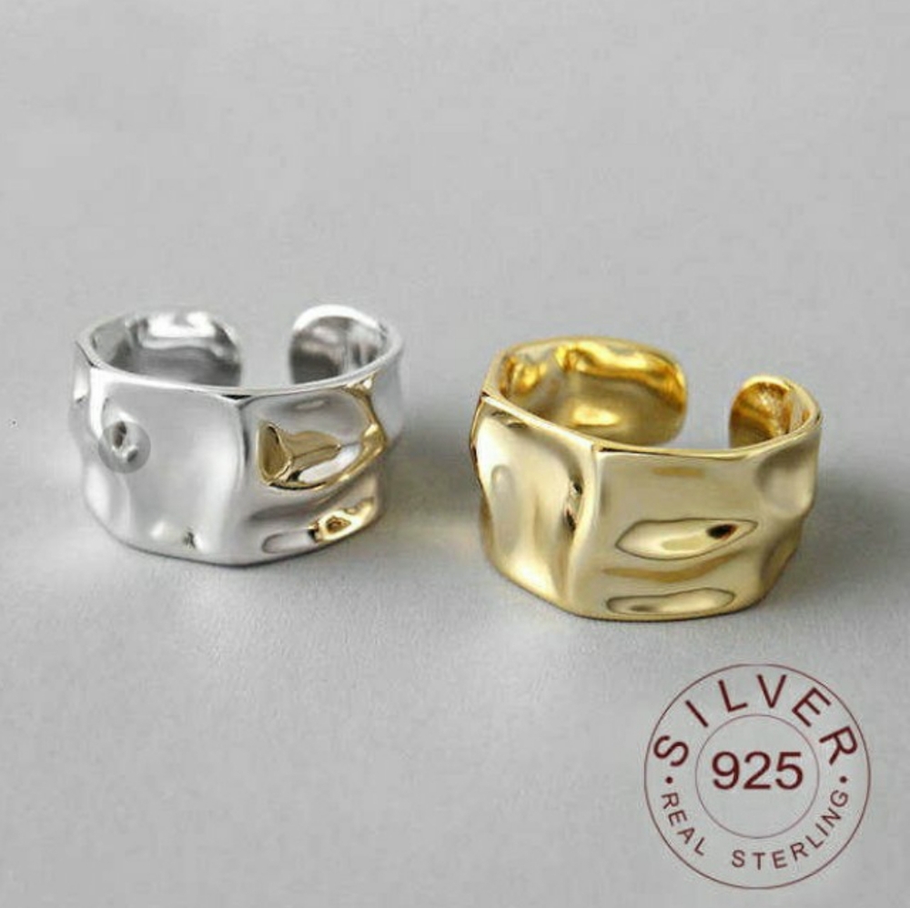 NEW 925 Sterling Silver Geometric Hammered Adjustable Band Ring - Picture 3 of 13